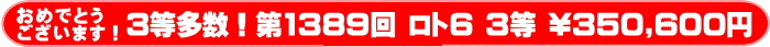 	ロト6 第1389回 3等当選多数！