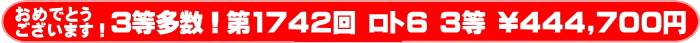 	ロト6第1742回 3等当選多数！